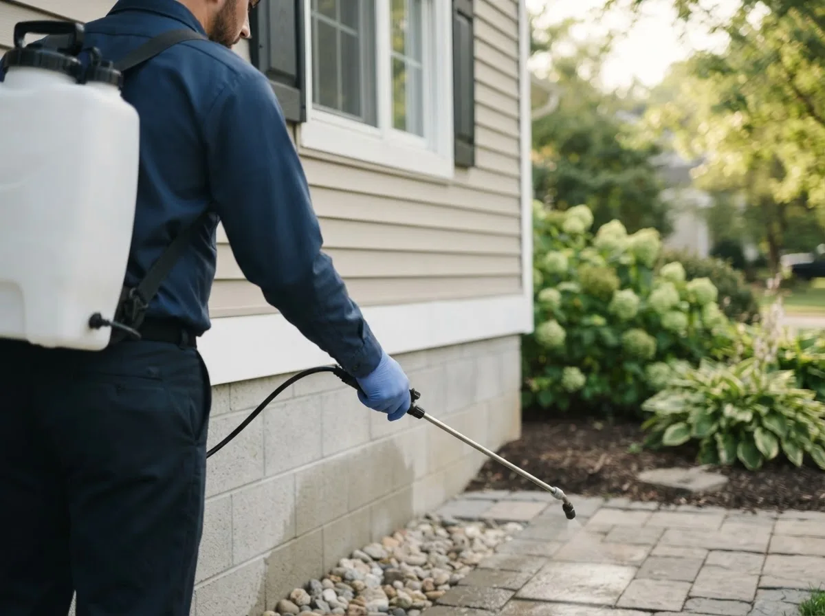 Pest control technician inspecting a home in Rushford, NY